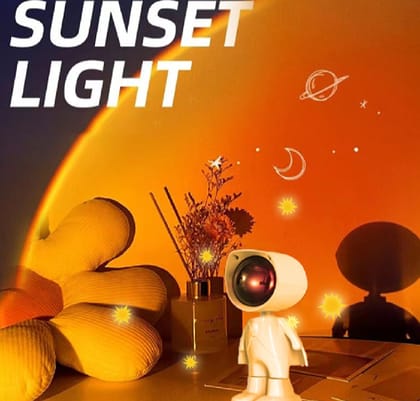 Rechargeable Rainbow Sun Set Light Astronaut Robot Table Night Lamp Projector