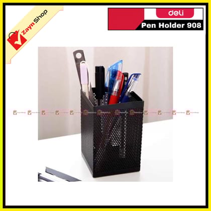 deli Pen Holder 73×73×115 mm Mesh Steel Barrel 908 Black 1pcs