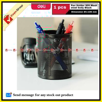 Deli Pen Holder 909 Dimension 84×106 mm Mesh steel body Black