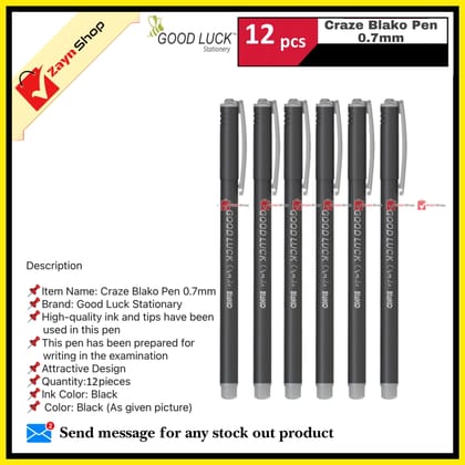 Good Luck Craze Blako Ball Point Pen Black Ink 0.7 Mm 12 Pcs - Pen