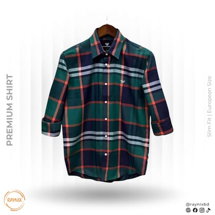 Men’s Premium Forest Green Plaid Slim-Fit Casual Shirt
