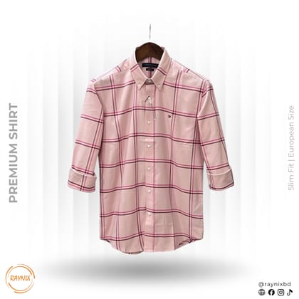 Tommy Hilfiger Men’s Premium Blush Pink Plaid Slim-Fit Shirt