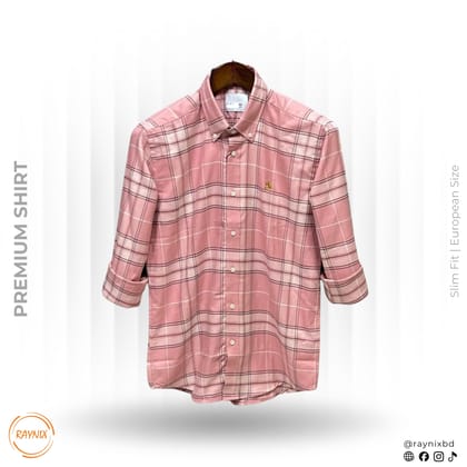 Burberry Men’s Premium Dusty Pink Plaid Slim-Fit Casual Shirt