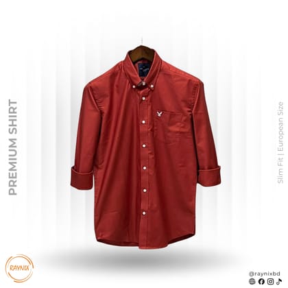 American Eagle Men’s Premium Rust Red Slim-Fit Casual Shirt