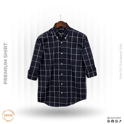 Tommy Hilfiger Men’s Premium Navy Windowpane Slim-Fit Casual Shirt