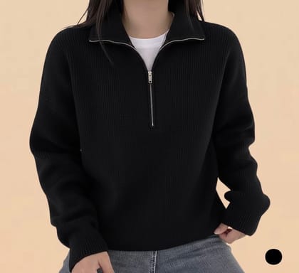 Premium Black Quarter-Zip Sweater