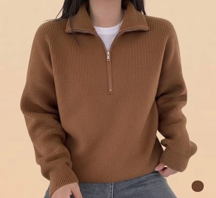 Premium Brown Quarter‑Zip Sweater