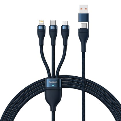 Baseus Two-for-three Fast Charging Cable (U+C to M+L+C) 100w- Blue