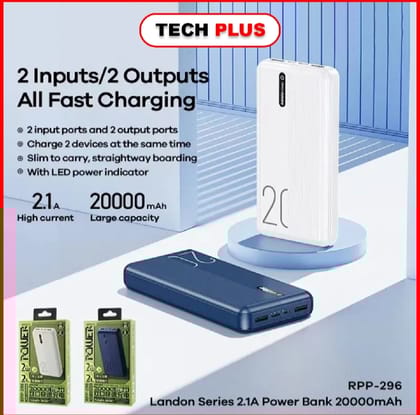 REMAX RPP-296 20000mAh LANDON SERIES 2.1A POWER BANK (OUTPUT-2USB)