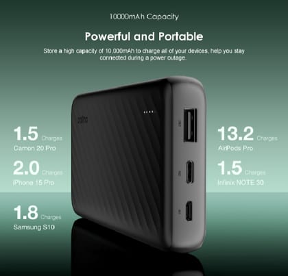 oraimo OPB-P5101 - Slice Link - 12W Fast Charge - 10000mAh Power Bank - with 3 Built-i..