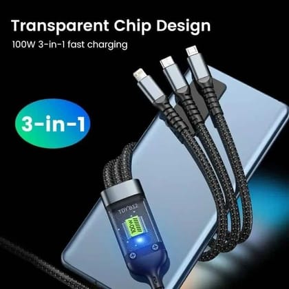 3-in-1 USB Charger Cable | 100W Fast Charging Braided Data Cable