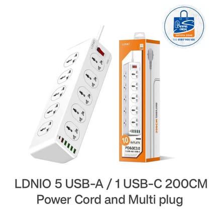 LDNIO SC10610 5 USB-A / 1 USB-C 200CM Power Cord