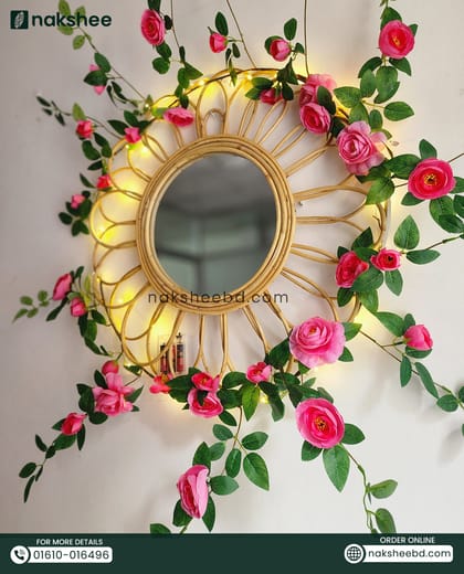 Rattan Frame Mirror RM02 + Premium Rose vine