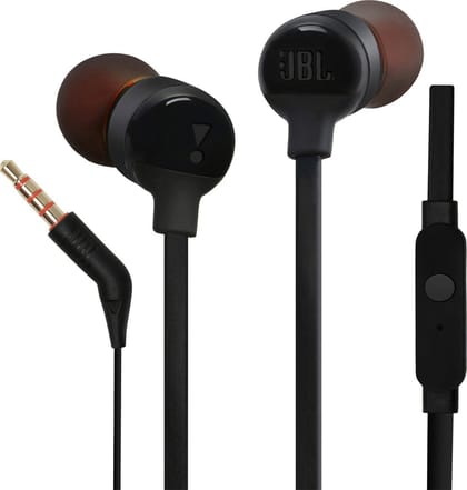 JBL Tune 110 In‑Ear Headphones with Mic – Pure Bass, One‑Button Remote