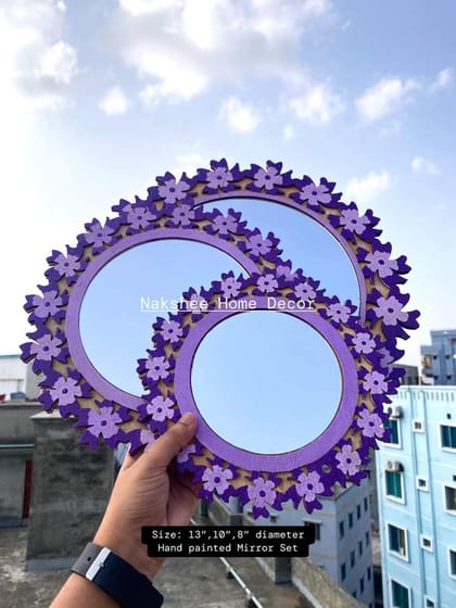 শিউলি আয়না ৩ সাইজ বেগুনী রং ৩ পিসের সেট