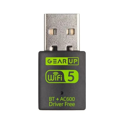 GearUP 600Mbps Dual Band WiFi + Bluetooth Adapter For Windows PC/Laptop- (Driver Free Version, WiFi Hotspot Supported, 2.4GHz + 5GHz)