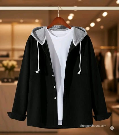 corduroy hooded shirt for winter 0059