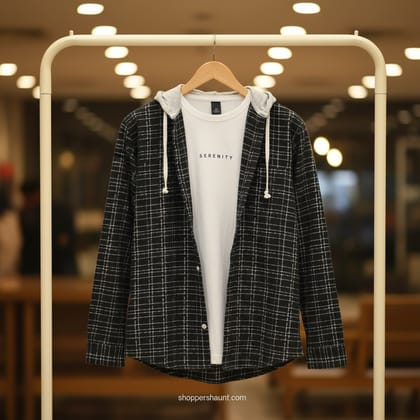 Flanel fabric hooded shirt for winter 0058