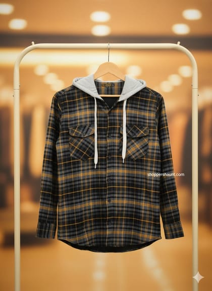 Flanel Check Hooded shirt for winter. (Unisex)  250 GSM