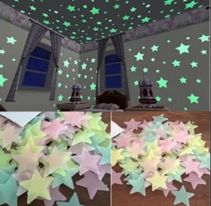 100pcs 3cm Glow-in-the-Dark Luminous Star Stickers - Halloween Home Décor, PVC Kids Room Stickers - Eco-Friendly