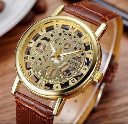 WRM10-PU Leather Wrist Watch For Men -Brown