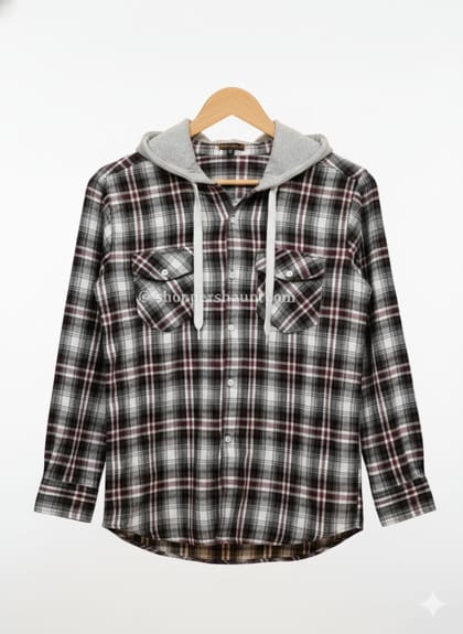 Premium check hooded shirt for winter 008
