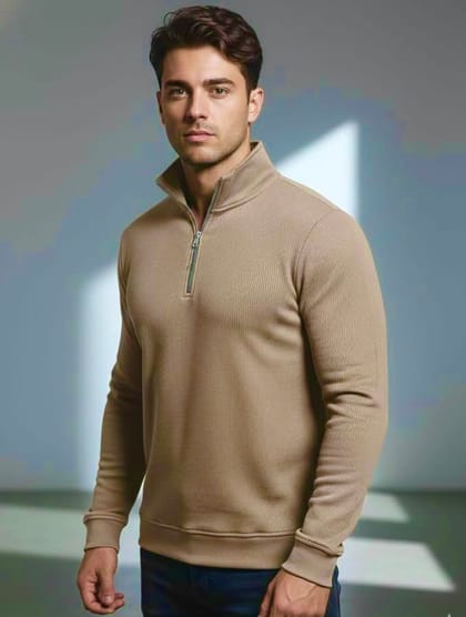 Highneck zipper sweatshirt ( Khaki )