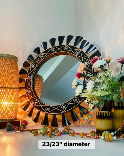 wooden mirror Black wave 23/23'' size