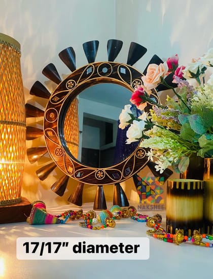 wooden mirror black leaf 17/17'' size