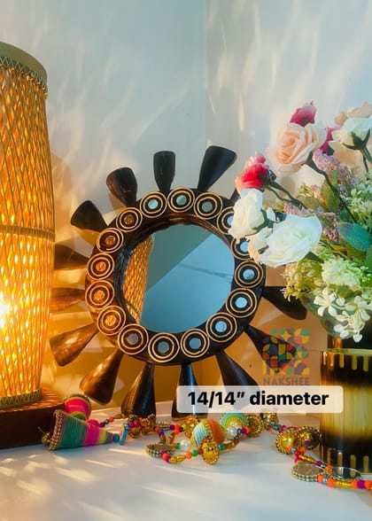 wooden mirror 14/14'' size Black circle