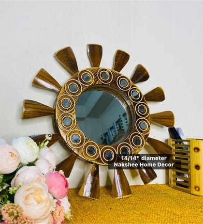 wooden mirror 14/14'' size Black circle