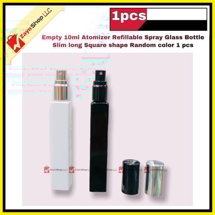 Empty 10ml Perfume Atomizer Refillable Spray Glass Bottle Slim long Square shape Random color 1 pcs