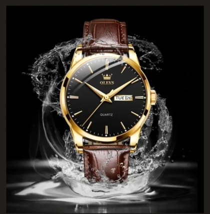 O'levs 6898 PU Leather Analoge Watch For Men