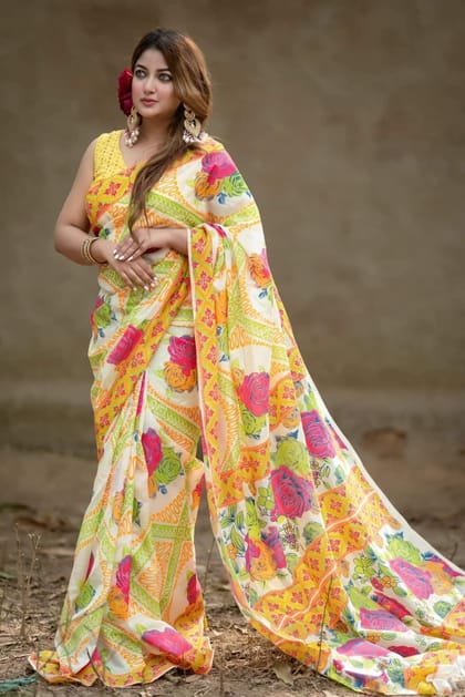 হাফ সিল্ক স্কিন প্রিন্ট শাড়ি