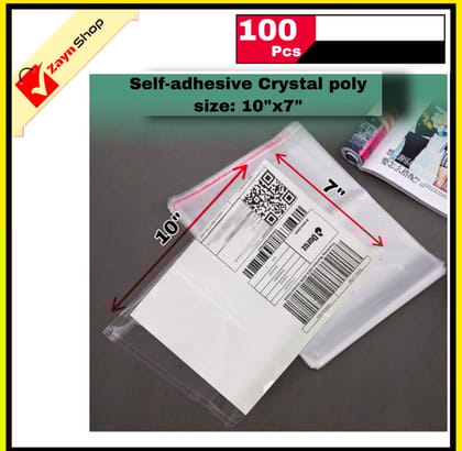 Crystal Cellophane poly adhesive poly size 10x7 inch Packaging Material Bundle of 100 pcs - poly bag