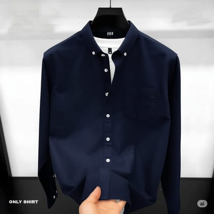 Solid pure cotton single pocket nevy blue shirt (only shirt)