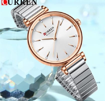 9081 Elegant Stainless Steel Analog Watch for Women - Stunning Silver Blue Design