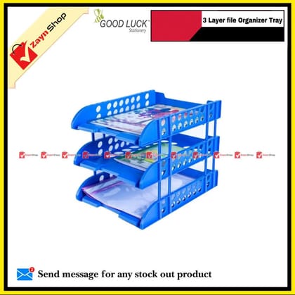 Good Luck File Organizer 3 Tray Blue or Black 1pcs