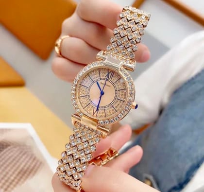 Beautiful Analog Round Shape Full Stones Wristwatch for Ladies
