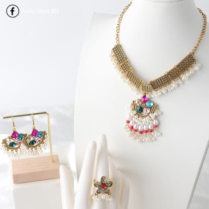 Luxury Premium Quality Indian Style Mix Stone Luxury Jhumka Necklace Set