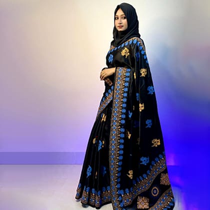বোধুয়া বেনারশি প্রিন্ট শাড়ি কালো কালার