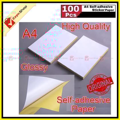 Sticker Paper Glossy A4 Size Pack of 100 pcs
