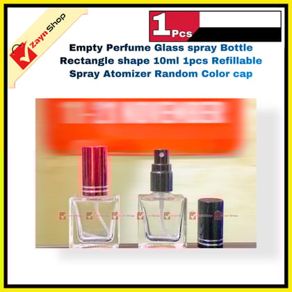 Empty Perfume Glass spray Bottle Rectangle shape 10ml 1pcs Refillable Spray Atomizer Random Color cap