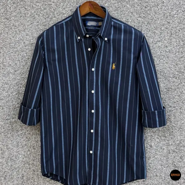 Ralph Lauren polo Slim Fit Navy & Blue Wide Stripe Cotton Shirt