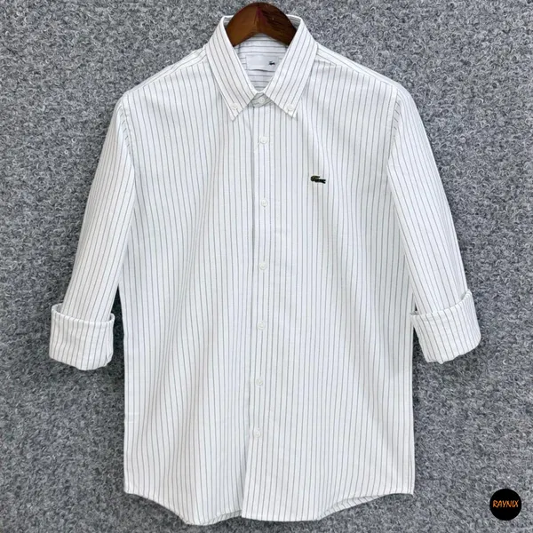 Lacoste Regular Fit White & Black Striped Oxford Shirt