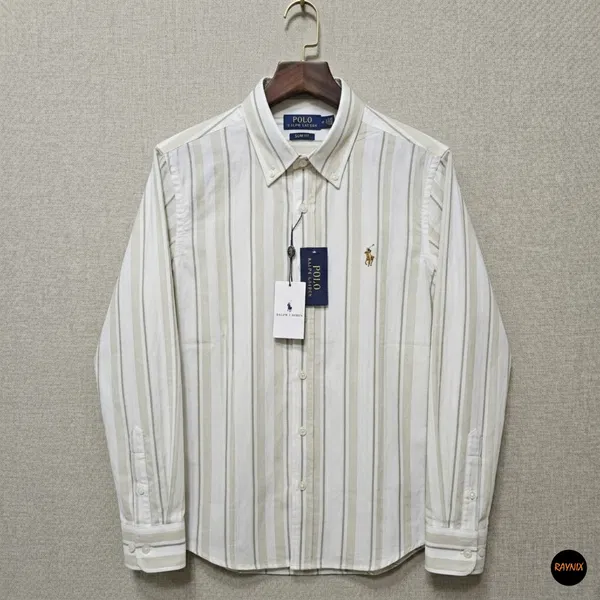 Ralph Lauren polo Slim Fit Beige & White Multi-Stripe Cotton Shirt