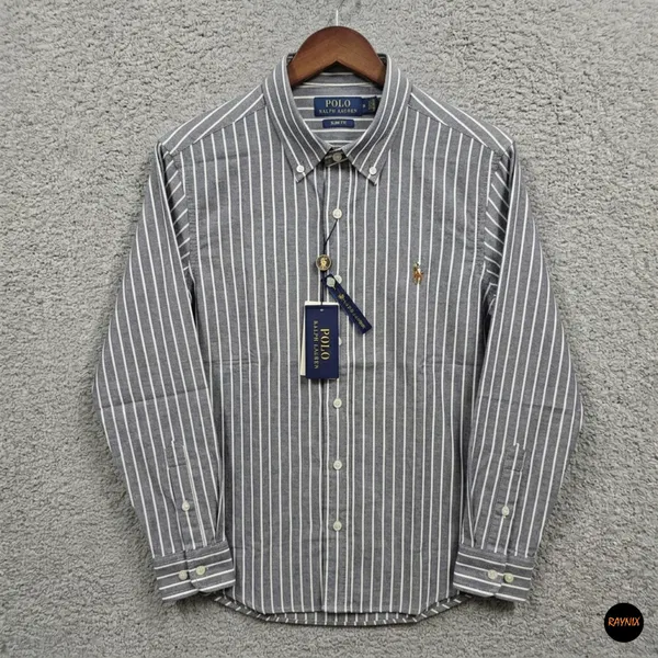 Ralph Lauren polo Slim Fit Steel Grey Striped Oxford Shirt