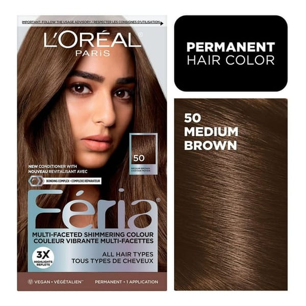 L'Oreal Paris Feria Multi-Faceted Shimmering Permanent Hair Color 50 Havana Brown