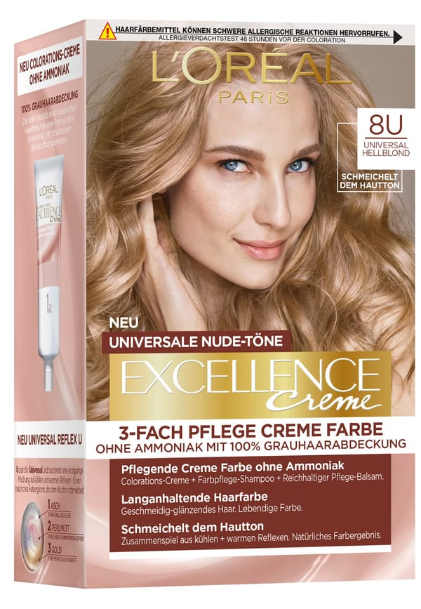 L’Oréal Paris Excellence Creme Nudes Ammonia Free Permanent Hair Dye (UK) 8U Universal Light Blonde