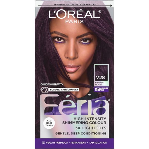LOreal Paris Feria Shimmering Permanent Hair Color, V28 Midnight Violet